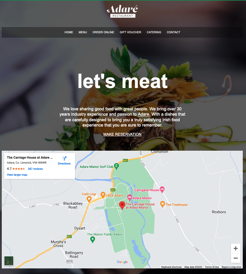 Project preview of a simple restaurant landing page with integrated map